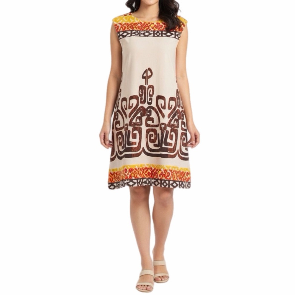 Sangria Dress Womens 8 Aztec Tribal Print Jersey Shift MOD Artsy Eclectic Chic